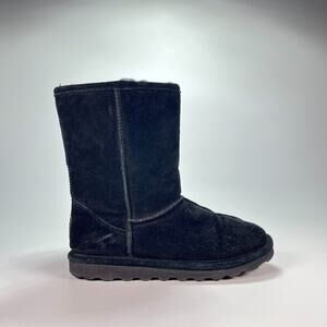 Bearpaw Black Mid Calf Pull On Suede Shearling Lined Winter Boots Women’s Size 7